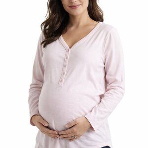 Gap Body Maternity Pale Pink Henley Top Long Sleeve Textured Super Soft New S